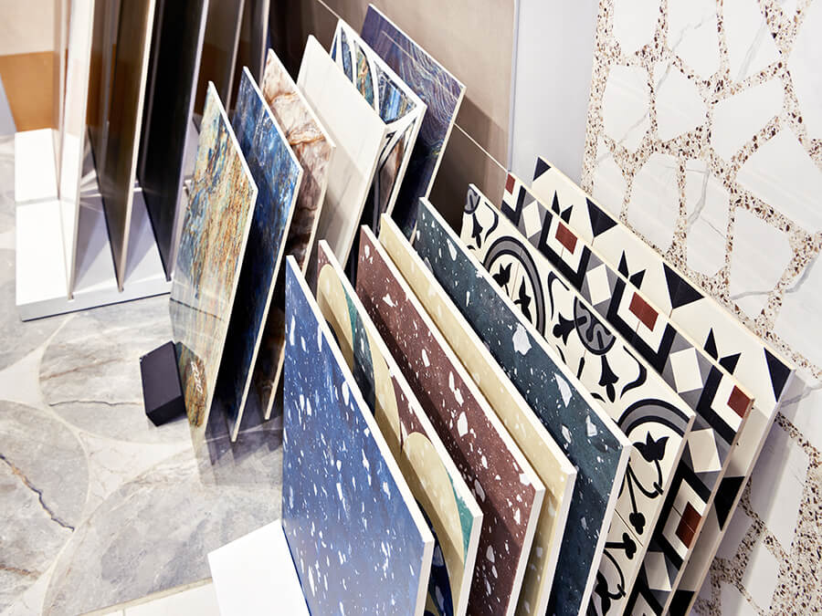 Porcelain tile samples in flooring showroom - Branson, MO
